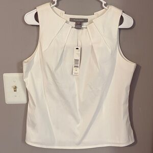 NWTEllen Tracy White Sleeveless Pleat Front Shell Womens Tank Sz 14